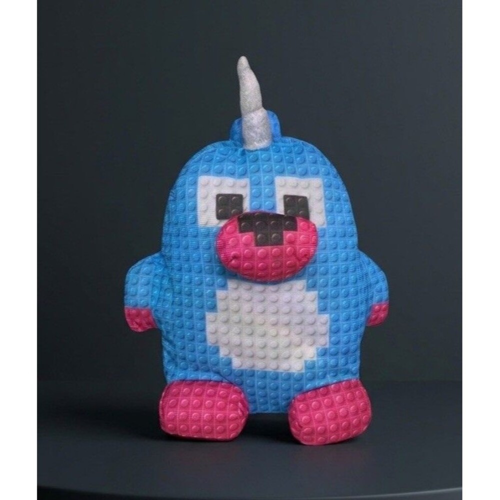 Nanco Blue Unicorn Plush 10” Pixel Block Style Stuffed Animal Pink White Toy